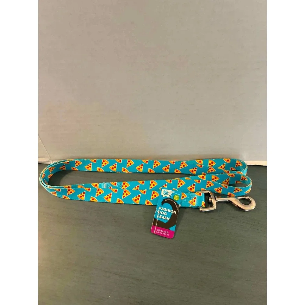 Play On Dog Leash M/L Teal Pizza‎ Slice Print New Fashion Pet Lead 4ft x 3/4in
